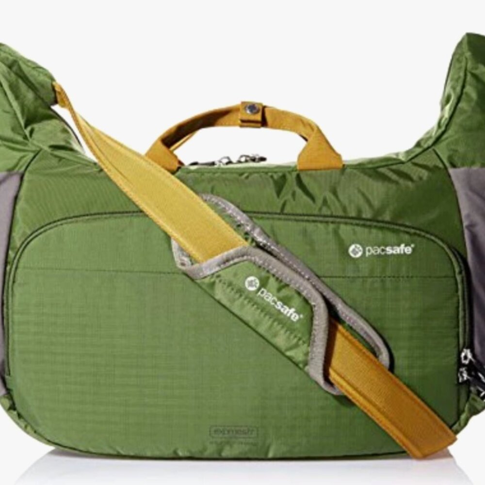 Pacsafe Olive Green and Mustard Yellow Crossbody Camera Bag